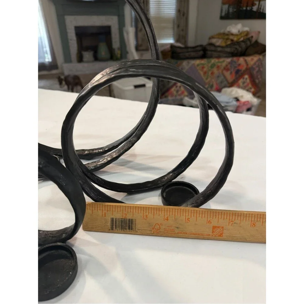 Pottery Barn Forged Iron Ring Tealight Candle Holders Set of 3 Modern Sculptural